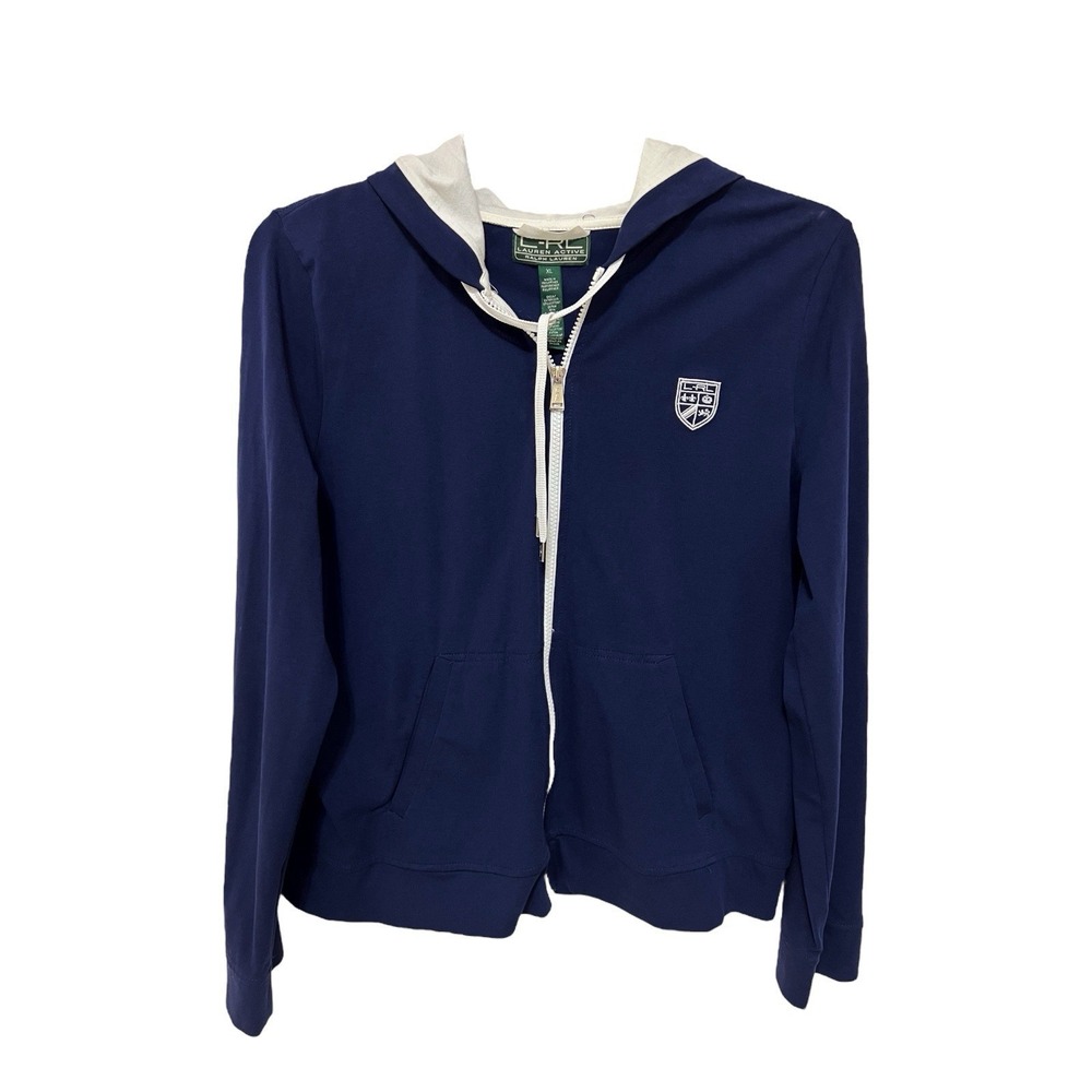 L-RL RALPH LAUREN ACTIVE XL Knit Hoodie Navy Blue Hooded Jacket‎ Activewear